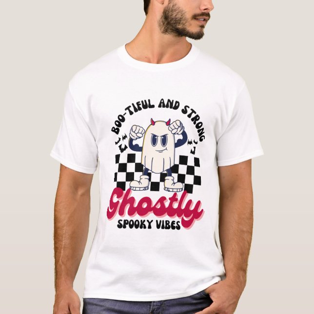 Retro Funny Halloween Ghost T Shirt (Framsida)