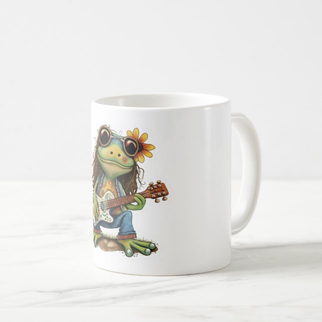 Retro Funny Hippie Frog Bära Glass Play Piano på Kaffemugg (Framsida höger)