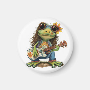 Retro Funny Hippie Frog Bära Glass Play Piano på Magnet