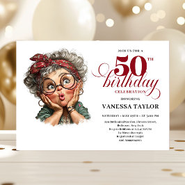 Retro funny lady turning 50 birthday invitation inbjudningar