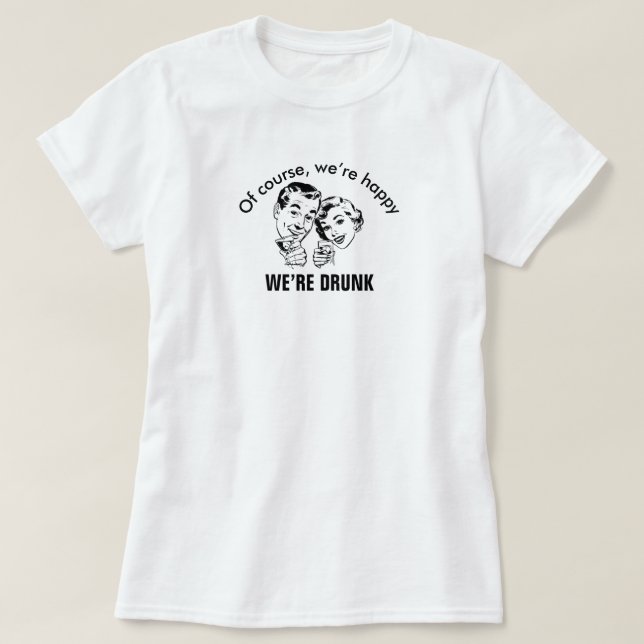 Retro Funny Lycklig Drunk Couple Basic T-Shirt (Design framsida)