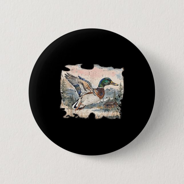 Retro Funny Mallard Duck Waterfowl Hunting Cozy Se Knapp (Framsida)