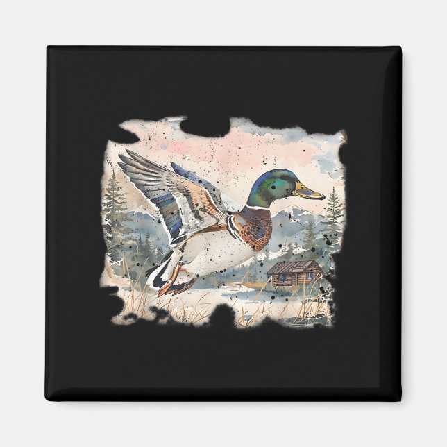 Retro Funny Mallard Duck Waterfowl Hunting Cozy Se Magnet (Framsidan)