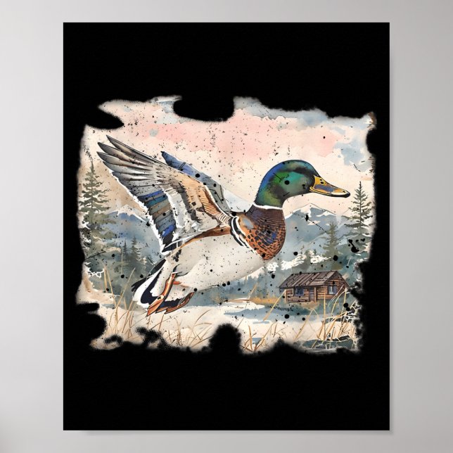 Retro Funny Mallard Duck Waterfowl Hunting Cozy Se Poster (Framsidan)