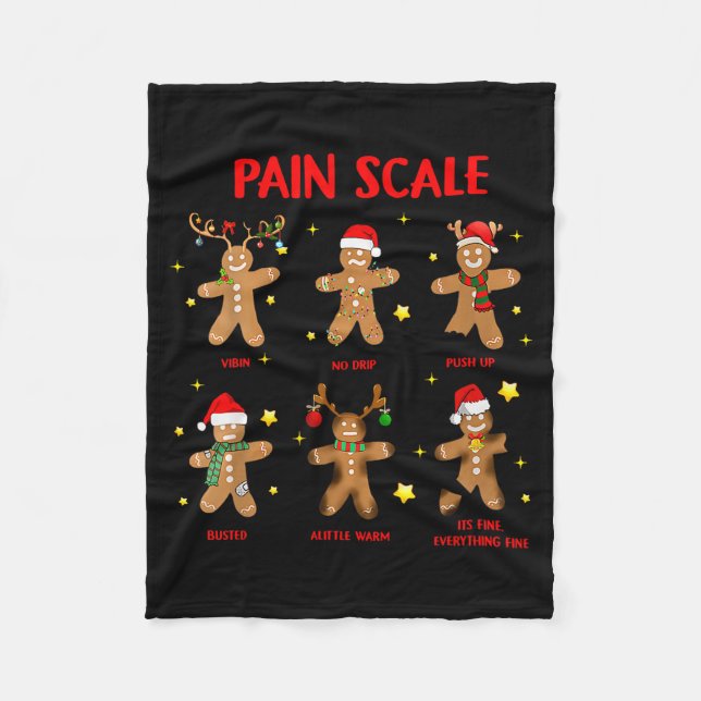 Retro Funny Pain Scale Gingerbread Nurse Christmas Fleecefilt (Framsidan)