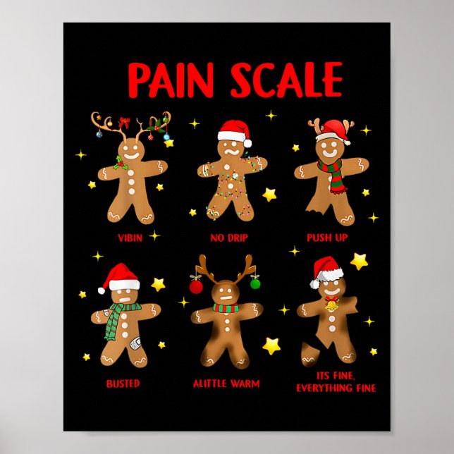 Retro Funny Pain Scale Gingerbread Nurse Christmas Poster (Framsidan)