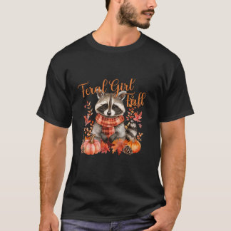 Retro Funny Raccoon Feral Girl Fall Hösttack T Shirt