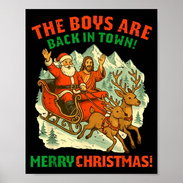 Retro Funny Santa Jesus The Boys Are Back In Town  Poster (Framsidan)