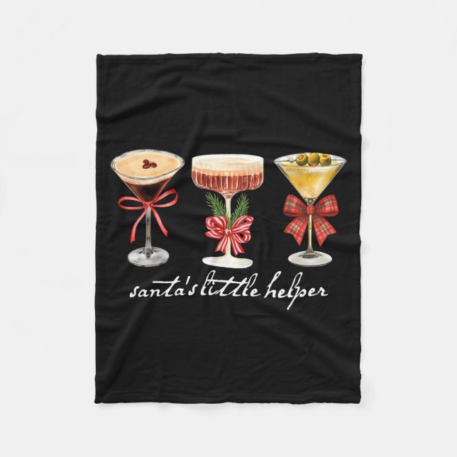 Retro Funny Santa's Little Helper Martini Merry Ch Fleecefilt (Framsidan)