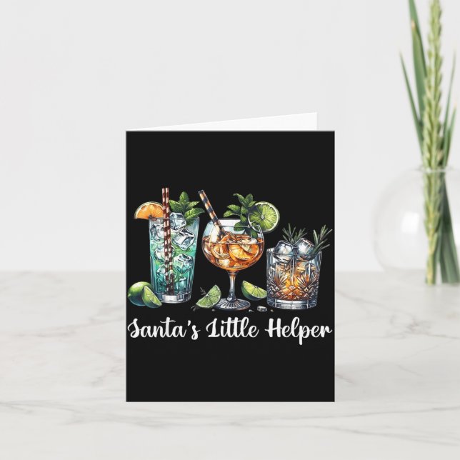 Retro Funny Santa's Little Helper Martini Merry Ch Kort (Framsida)