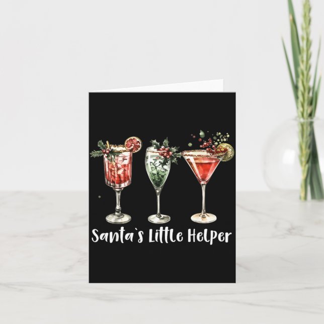 Retro Funny Santa's Little Helper Martini Merry Ch Kort (Framsida)