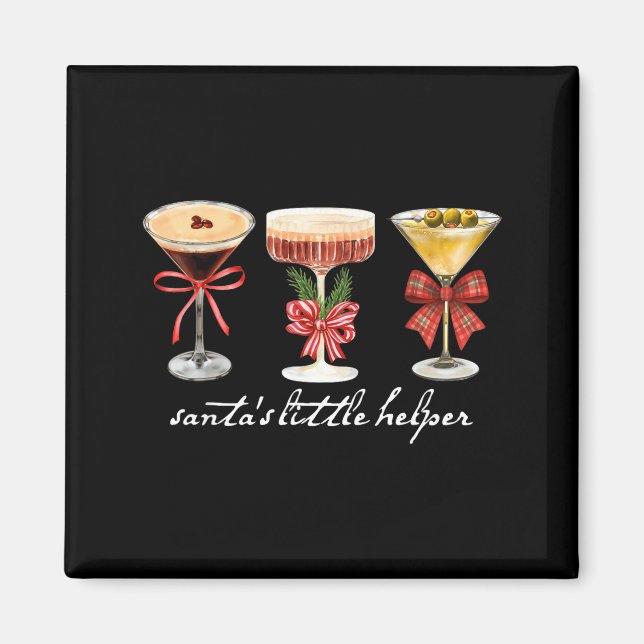 Retro Funny Santa's Little Helper Martini Merry Ch Magnet (Framsidan)