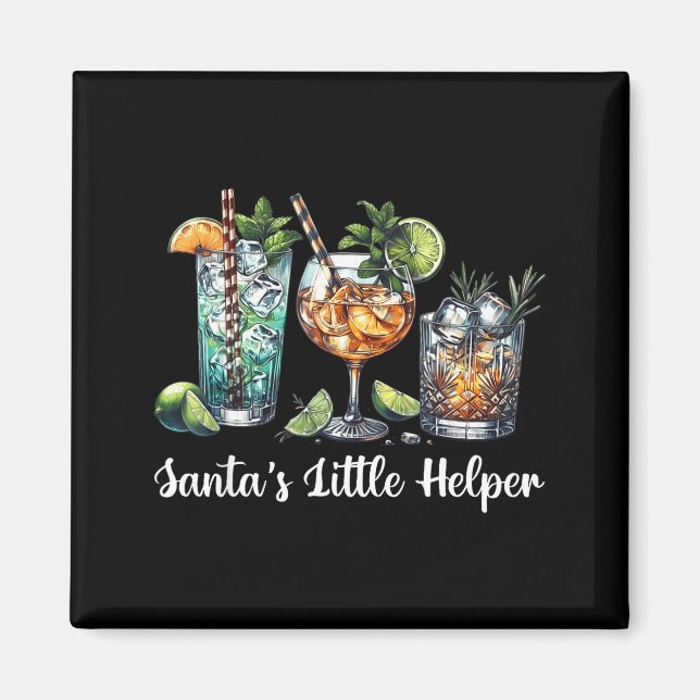 Retro Funny Santa's Little Helper Martini Merry Ch Magnet (Framsidan)