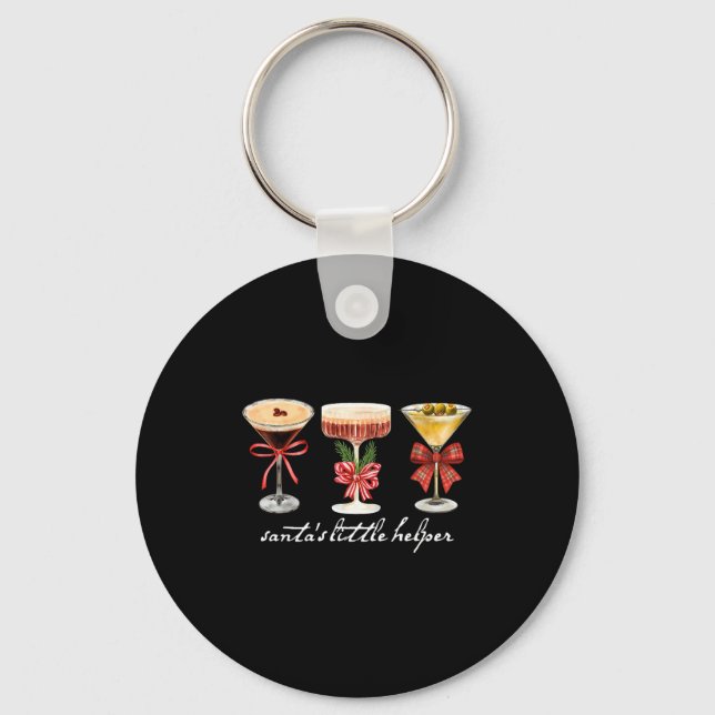 Retro Funny Santa's Little Helper Martini Merry Ch Nyckelring (Framsida)
