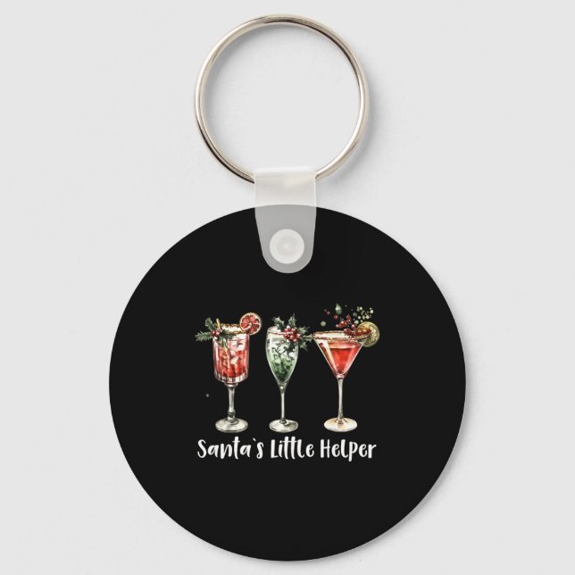 Retro Funny Santa's Little Helper Martini Merry Ch Nyckelring (Framsida)