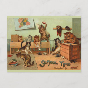 Retro Funny School Time Antropomorphic Cats Vykort
