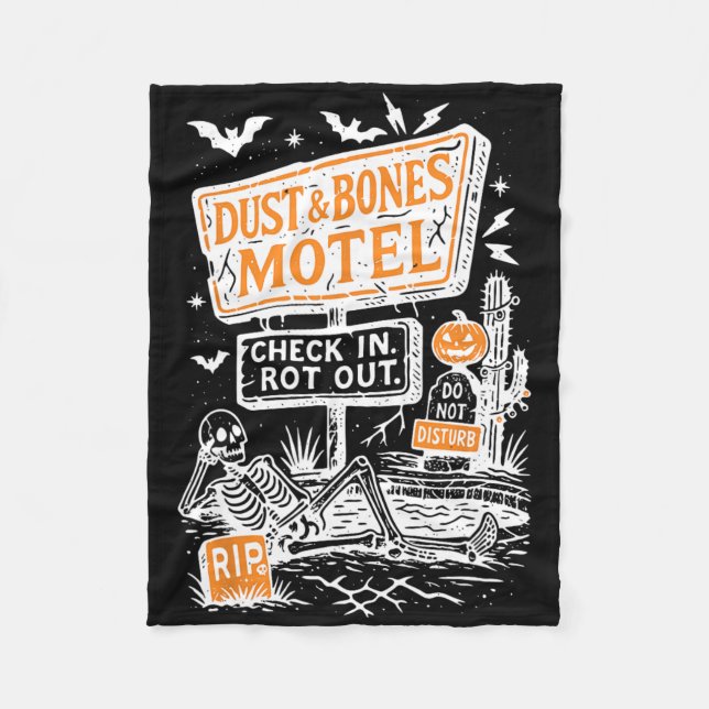Retro Funny Skeleton-damm och Bones Motel Spooky H Fleecefilt (Framsidan)