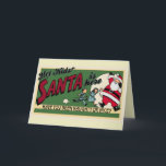 Retro Funny Tecknad Naughty eller Nice Cute Anpass Helgkort<br><div class="desc">Tecknaden Cute vintage utformar rött,  grönt och gult Vigt julhälsningskort med frestiv typpografi som enkelt kan anpassas. Temat "Naughty or Nice" är ett tunga-i-cheek-alternativ i roligt för vuxnor med en känsla av humor.</div>