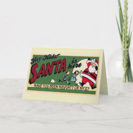 Retro Funny Tecknad Naughty eller Nice Cute Anpass Helgkort