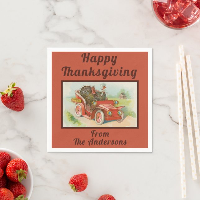 Retro Funny Thanksgiving Memine Cute Turkey Teckna Pappersservett (Insitu)