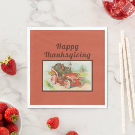 Retro Funny Thanksgiving Memine Cute Turkey Teckna Pappersservett
