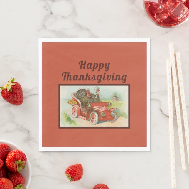 Retro Funny Thanksgiving Memine Cute Turkey Teckna Pappersservett (Insitu)
