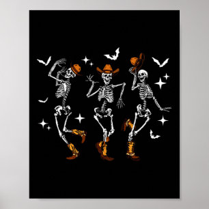 Retro Funny Western Dancing Skeleton Halloween Cow Poster