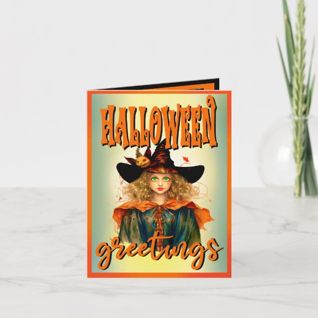 Retro Funny Witch Halloween-kort Tack Kort (Framsida)