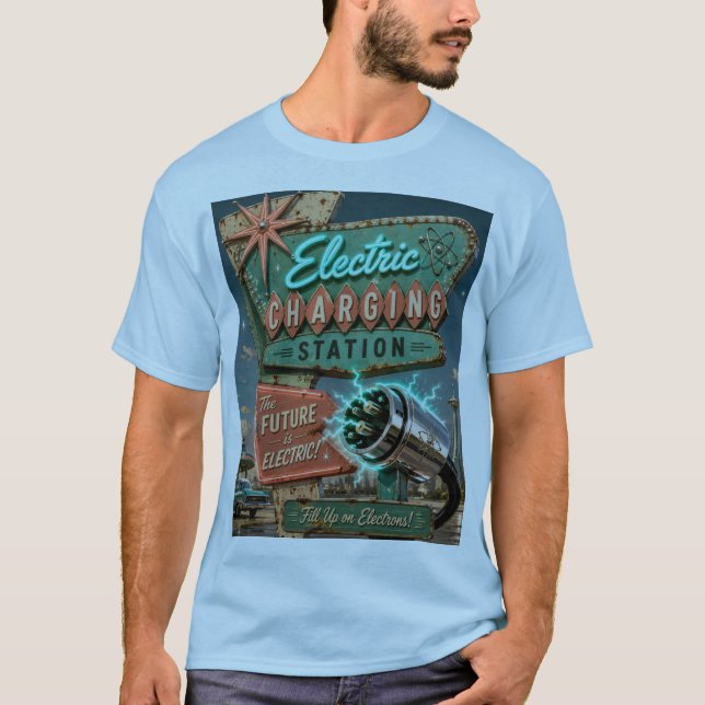 Retro Future Elbilsladdningsstation Vintage T Shirt (Framsida)