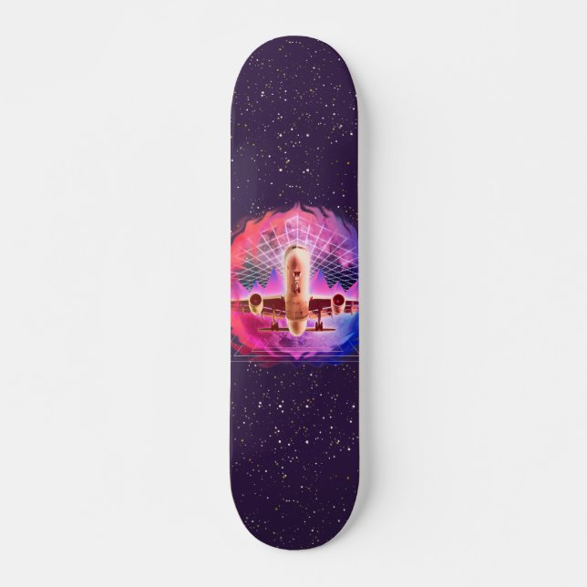 Retro Futurism Airplane Synth Wave 80 s Cosmic     Mini Skateboard Bräda 18,5 Cm (Framsida)