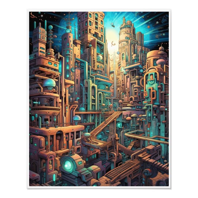 Retro Futurism Art Photo Print Fototryck (Framsidan)