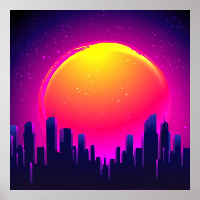 Retro Futurism. futuristiskans syntvågsillustratio Poster (Framsidan)