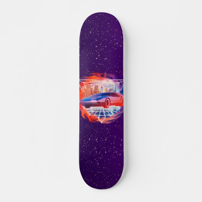 Retro Futurism Modern Car Synth Wave Night Galaxy Mini Skateboard Bräda 18,5 Cm (Framsida)
