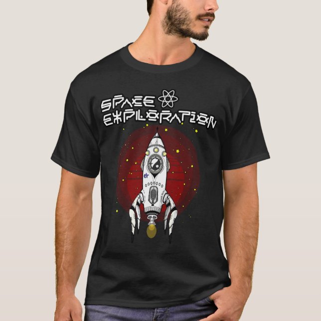 Retro Futurism Rymdutforskning T Shirt (Framsida)