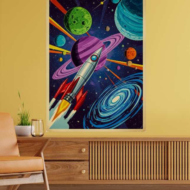 Retro Futurism Sci-Fi Space Exploration Wall Art Poster (Vardagsrum 2)