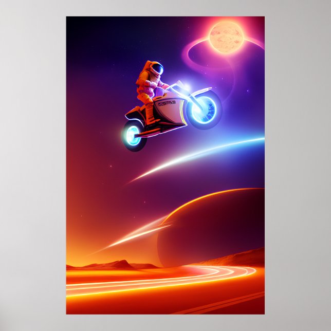 Retro Futurism, Surrealist Aesthetic, Space biker Poster (Framsidan)