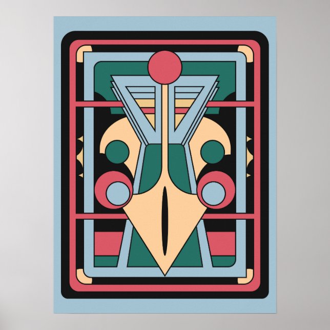 Retro Futurist Art Deco Geometric Peacock Poster (Framsidan)