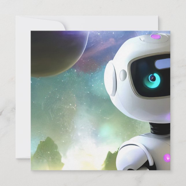Retro Futuristic Friendly Robot Character Inbjudningar (Framsida)