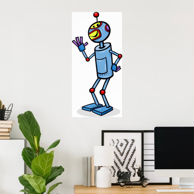 Retro Futuristic Robot Character Waving Poster (Skapare uppladdad)