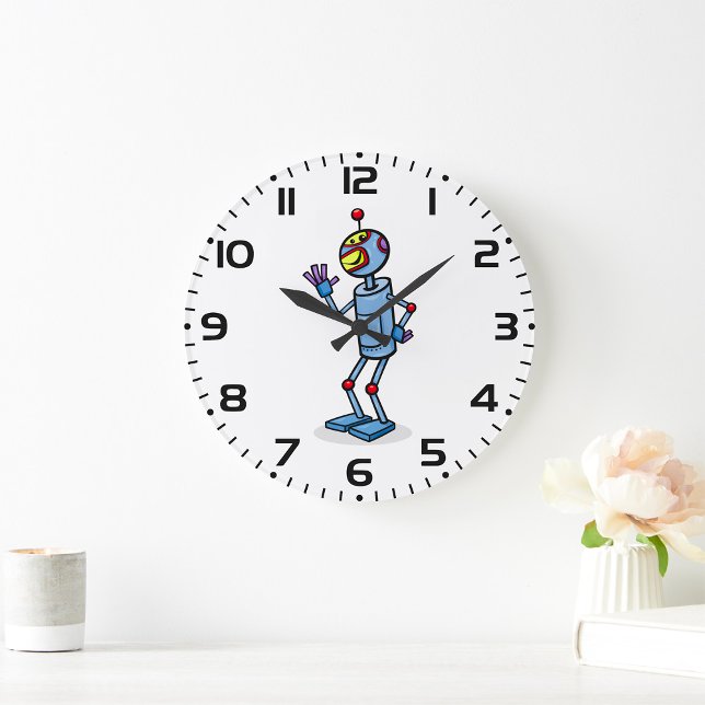 Retro Futuristic Robot Character Waving Stor Klocka (Skapare uppladdad)