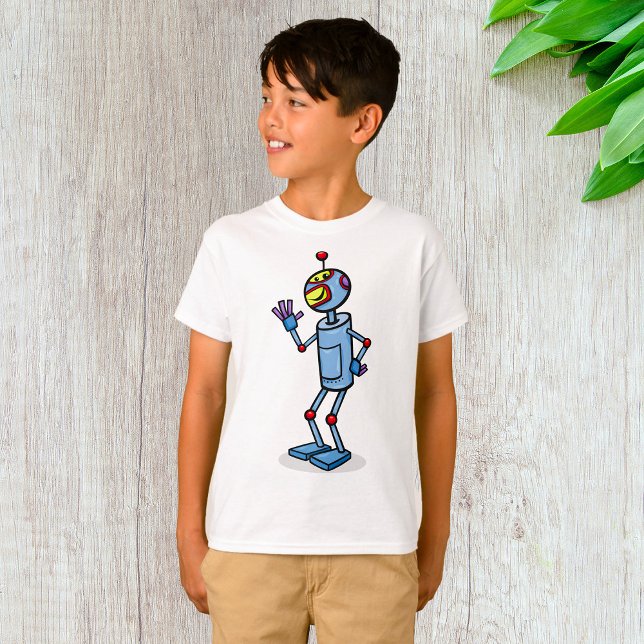 Retro Futuristic Robot Character Waving T Shirt (Skapare uppladdad)