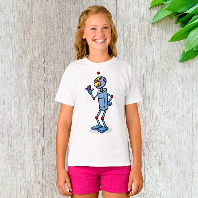 Retro Futuristic Robot Character Waving T Shirt (Skapare uppladdad)