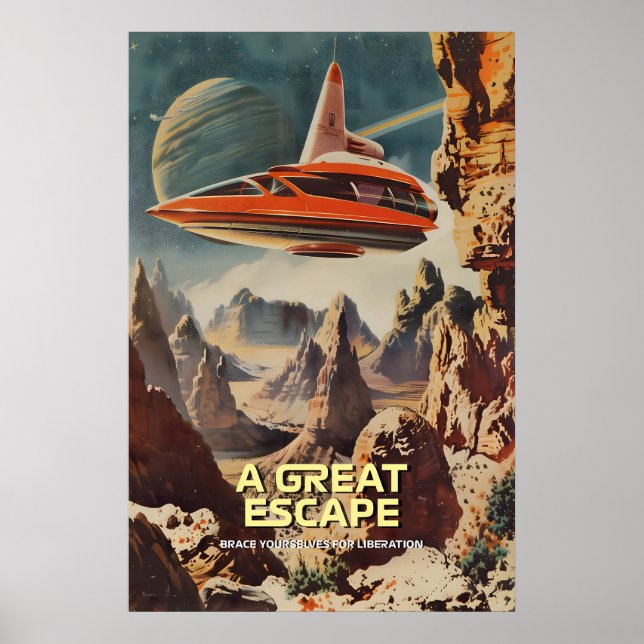Retro-Futuristic Space Travel Art Print Alien Poster (Framsidan)