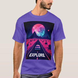 Retro-Futuristic Synthwave "EXPLORE" Desert Night T Shirt