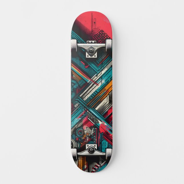Retro-Futuristic Tech Street Art Skateboard 15 (Framsida)