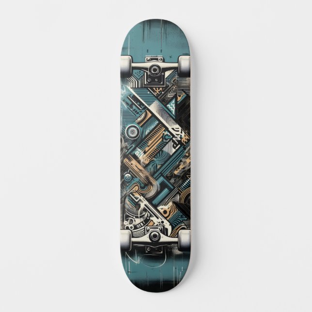 Retro-Futuristic Tech Street Art Skateboard 34 (Framsida)