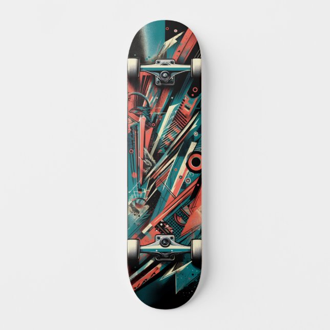 Retro-Futuristic Tech Street Art Skateboard 37 (Framsida)
