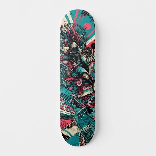 Retro-Futuristic Tech Street Art Skateboard 7 (Framsida)