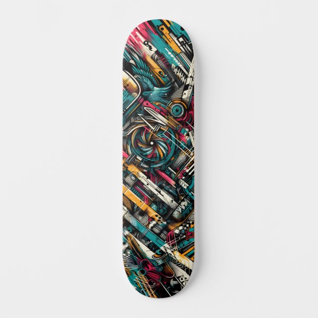 Retro-Futuristic Tech Street Art Skateboard 9 (Framsida)