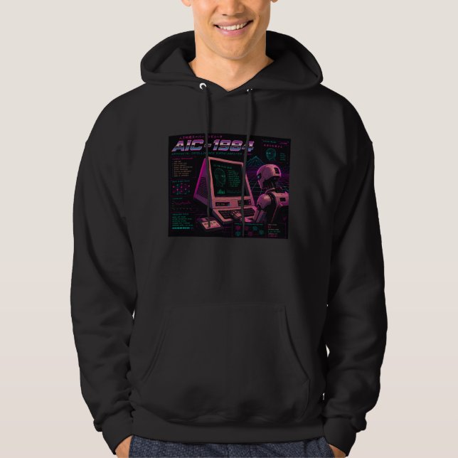 Retro Futuristisk AI Robot Dator Vaporwave Neon Hoodie (Framsida)